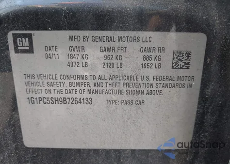 2011 Chevrolet Cruze Ls z USA, uszkodzony, nr VIN 1G1PC5SH9B7264133